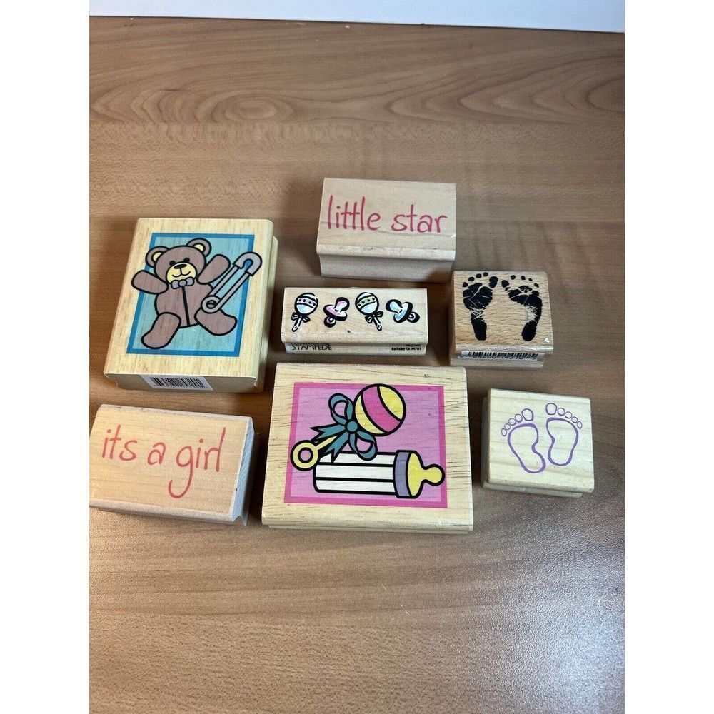 Collection of New Baby Wooden Rubber Stamps